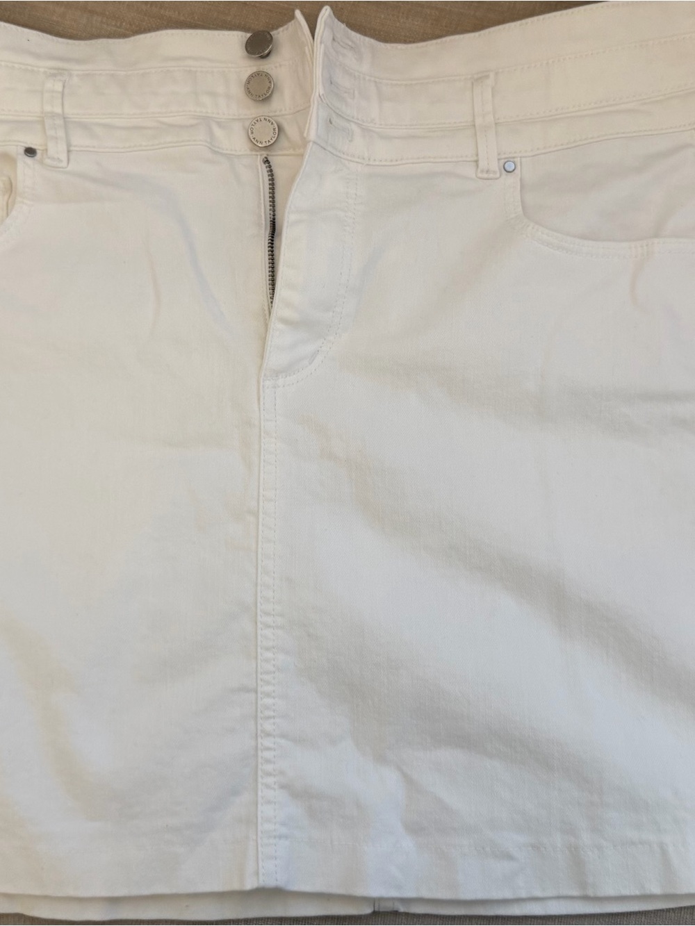 Ann Taylor White Denim Skirt with Front Zipper